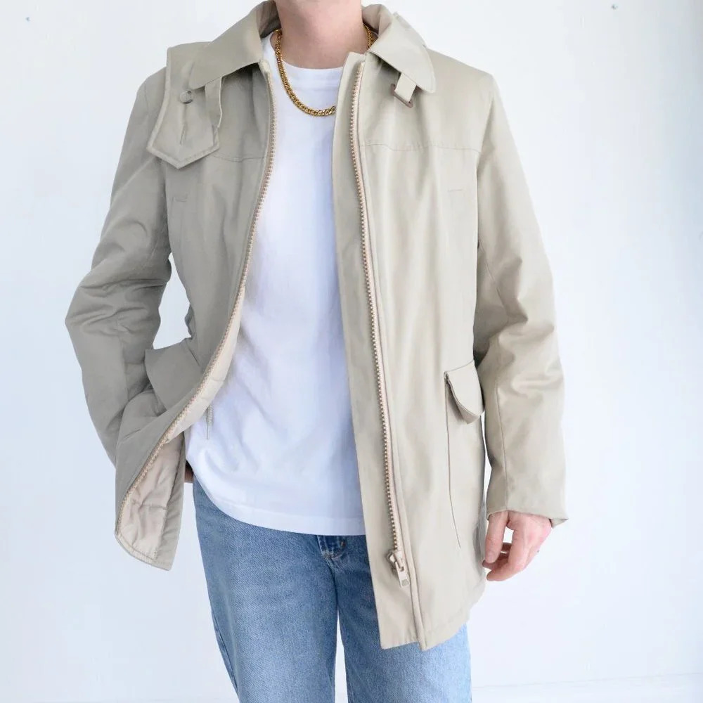 Vintage London Fog Maincoats Tan Zip Up Puffer Winter Coat Size 42